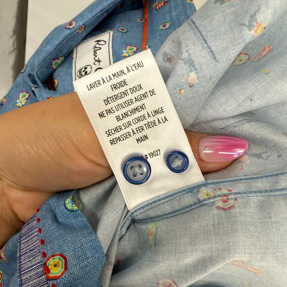 Robert Graham Woven Button Front Long Sleeve Shirt Beach Pass Aerial Resort M - Picture 6 of 9